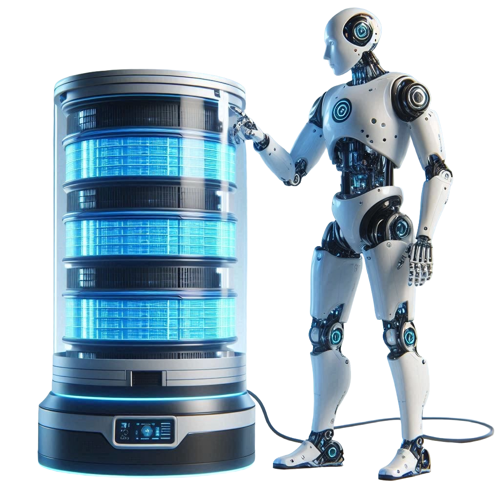 AI Robot analyzing data on a tablet